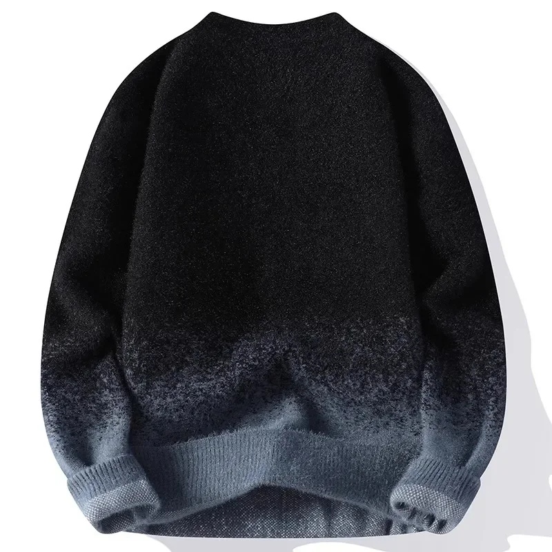2025 men's gradual change of color sweater, warm and handsome in winter, loose semi-turtleneck sweater