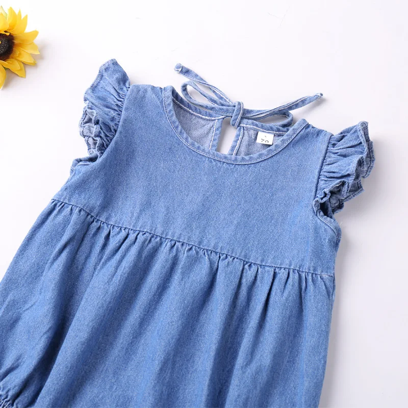 Baby Girls Rompers Toddler Ruffles Romper Cotton Denim Fly Sleeveless Summer Bodysuit Sunsuit Outfits Newborn Infant Jumpsuit