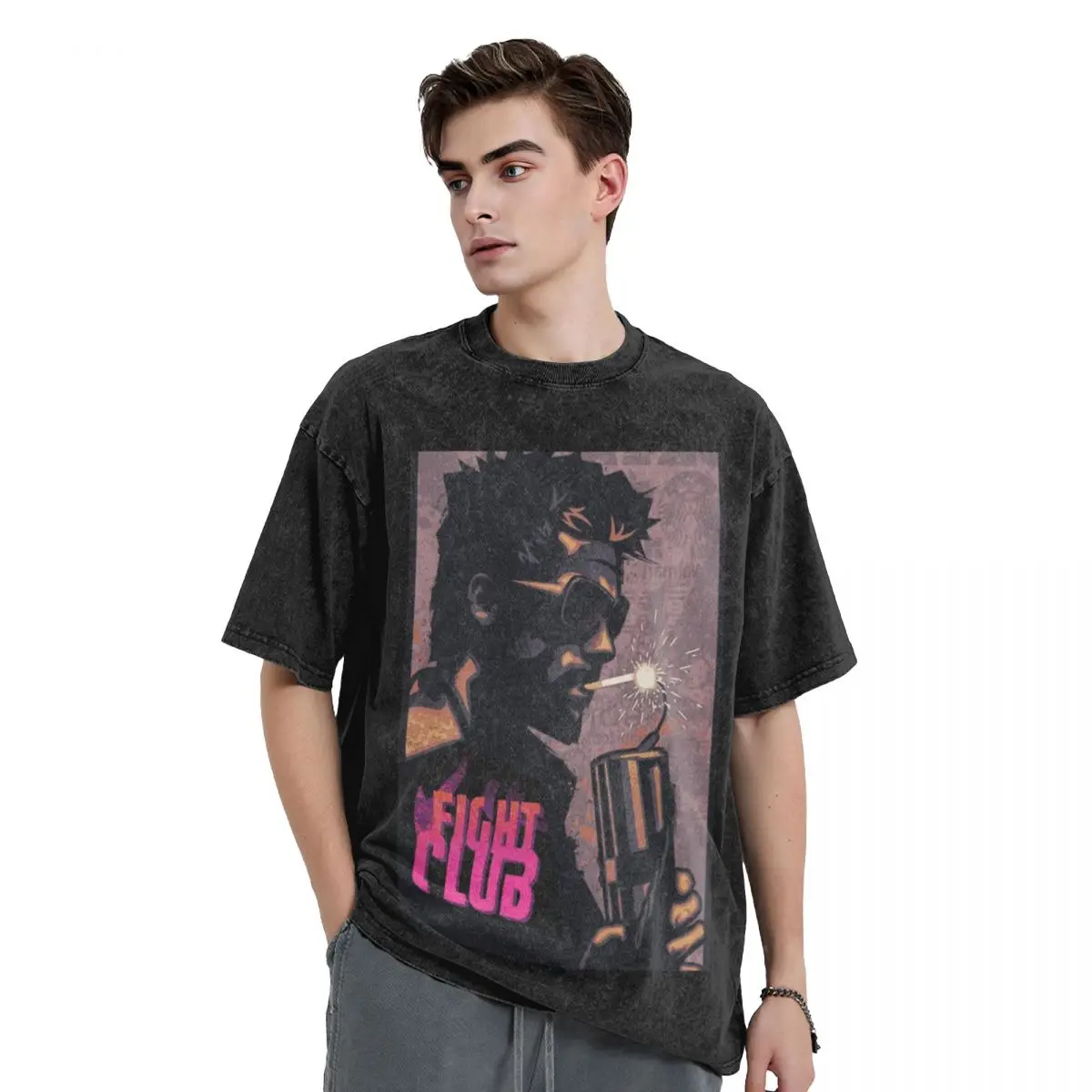 

Fight Club Tyler Durden Smoking a Dynamite T-Shirt kawaii clothes Blouse men graphic t shirts