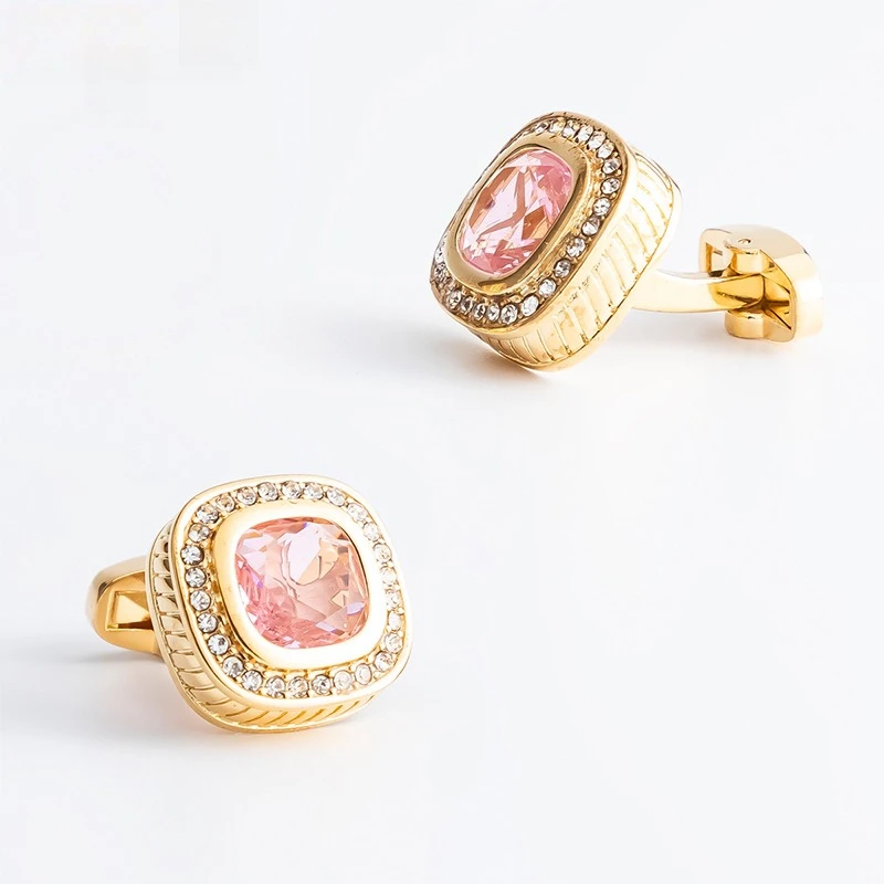 

New Diamond-encrusted Gold-plated Copper Zircon Cufflinks, Men's Shirt Casual Versatile Cufflinks
