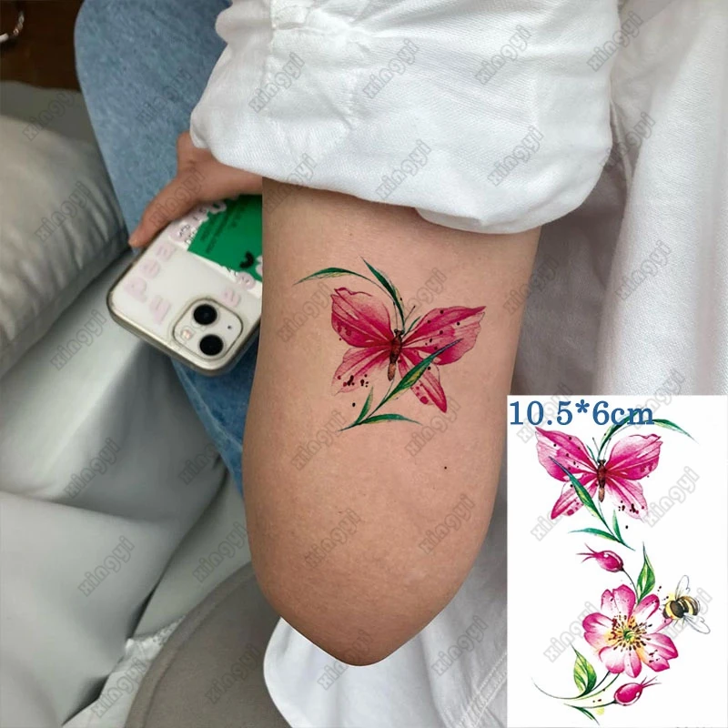 Autoadesivo del tatuaggio temporaneo impermeabile rosa farfalla ape fiori braccio per bambini polso trasferimento dell'acqua falso Tatto Body Art donna uomo