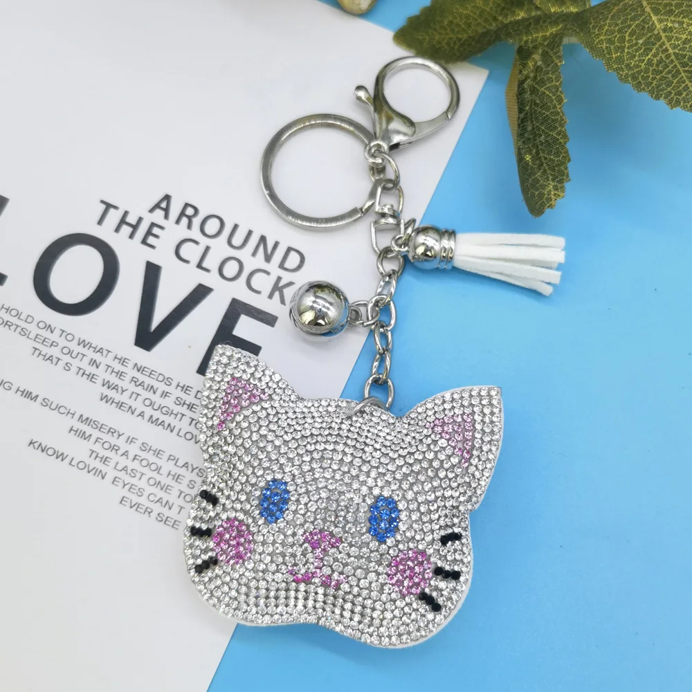 Fashion Cartoon Cat Crystal Rhinestone Keyrings Key Chains Rings Holder Purse Bag For Car Lovely Keychains