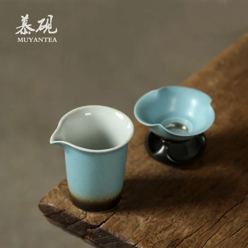 Mutao Ceramic Creative Kiln-Transformed Strainer Leaf Filter Set Household Tea Separator And Sharing Cup