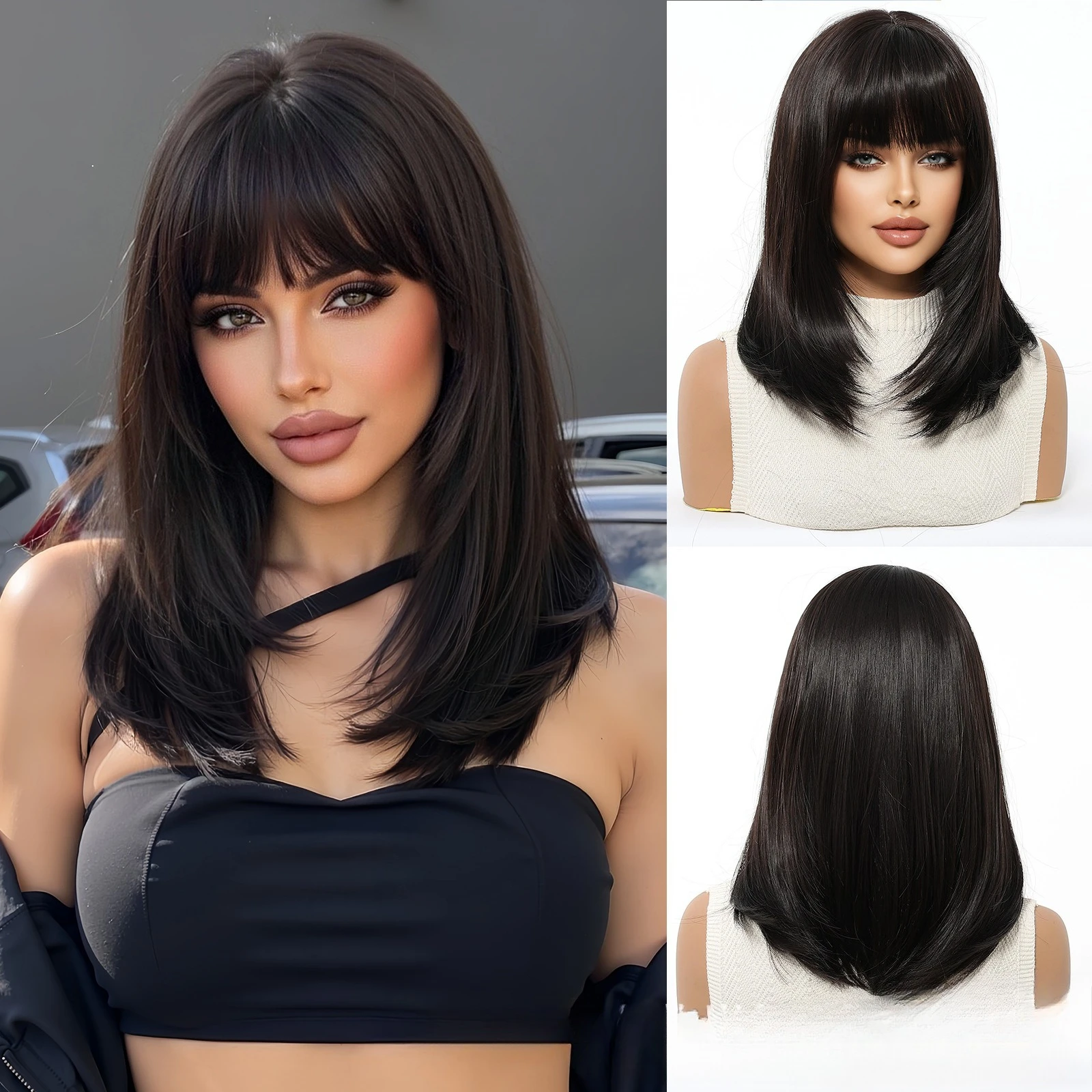 

Wig full head cover short straight hair women's high-level clavicle hair summer new matte high temperature silk wigs