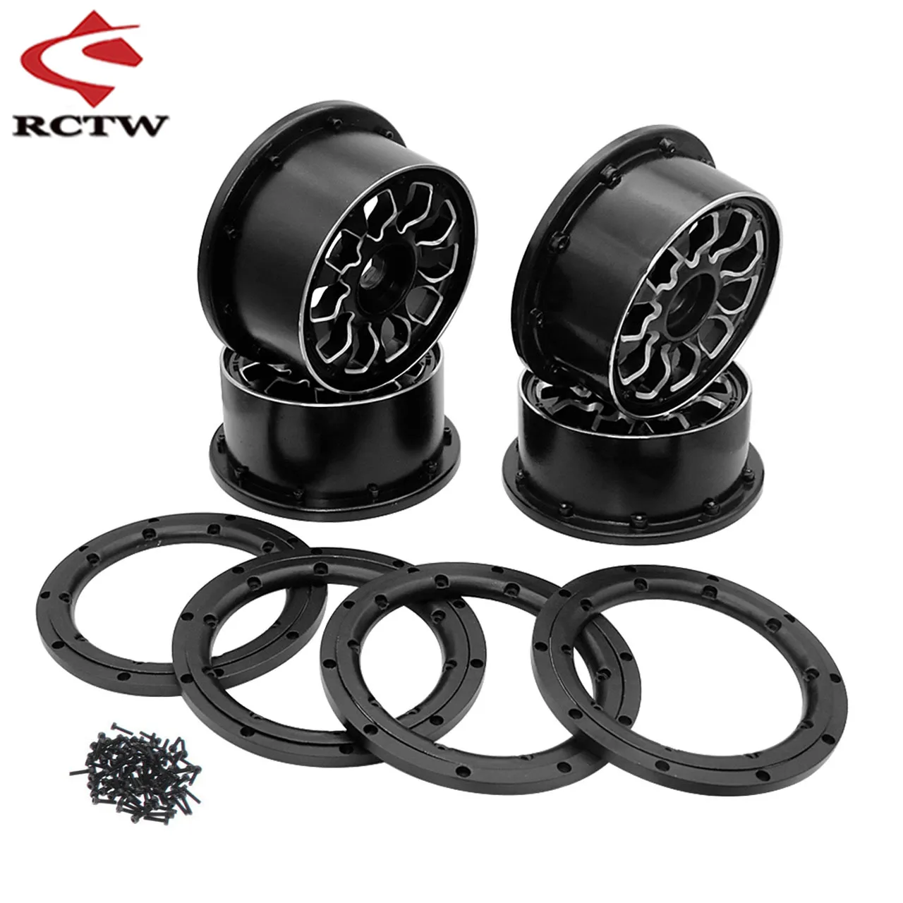 Metal Front Rear Wheel Hubs with Beadlocks Ring Set for 1/5 Hpi Rofun Rovan Km Mcd Baja 5B SS or 5T Truck Rc Car Toys Parts