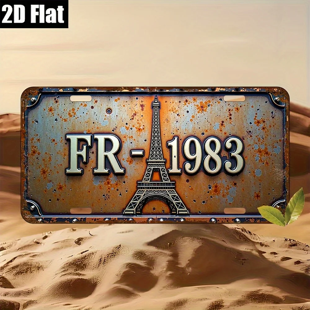 2D flat product, 1 piece, aluminum license plate, decorative only, retro aluminum wall decoration - Eiffel Tower&FR-1983 desi