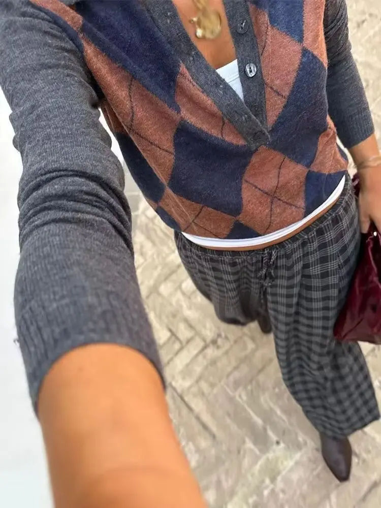 HH New Autumn Women's Pullover Turn-down Collar Knitted Sweater Long Sleeve Top Button Design Soft Knitted Fashion Versatile