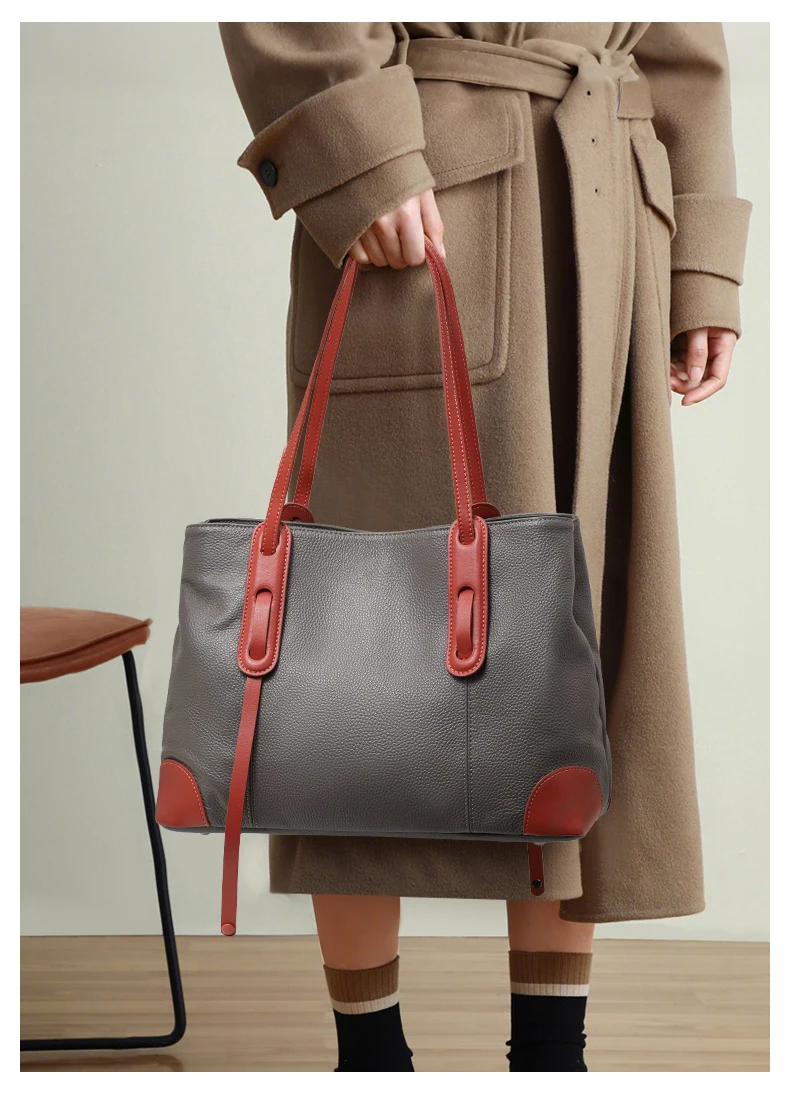 Echte Leder-Damenhandtasche, Große Kapazität Shopper-Tasche, Neue 2026 Mode-Schultertasche für Frauen, Rindsleder-Shopper, Große Tasche – Detail 3