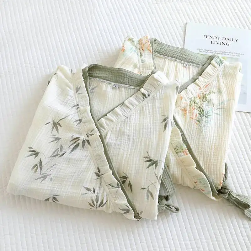 الربيع والخريف القطن قمصان النوم النسائية طويلة الأكمام كيمونو الجلباب ملابس خاصة رقيقة يوكاتا عرق البخار الملابس #2