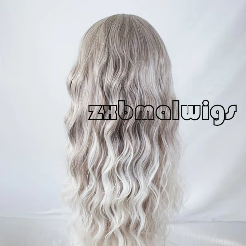 Preplucked Deep Wave Ombre Ash Blonde Synthetic Hair Lace Frontal Wig For Women Glueless Fiber Hair Transparent Lace Wigs