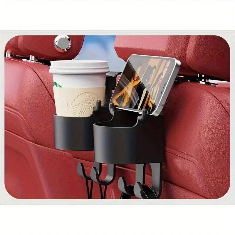 Auto-Zubehör Sitzrücken-Aufbewahrungsregal 1/2 Multifunktionaler Getränkehalter Aufbewahrungsbox mit Haken PP-Material Getränke- und Telefonhalter Auto M – Detail 3