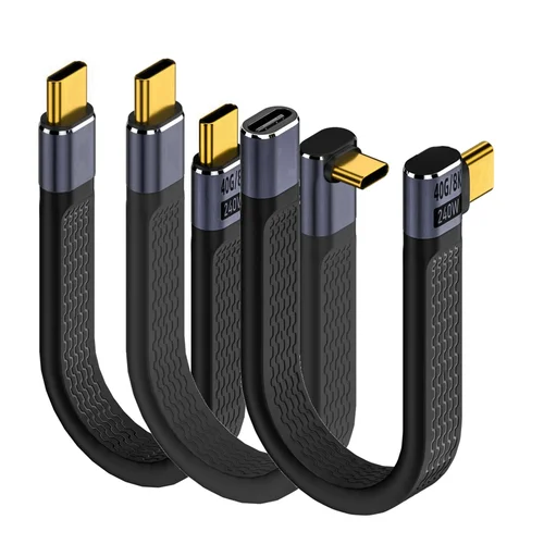 Codo USB 4.0 Gen3 40Gbps FPC Cable PD 240W 5A Cable de carga rápida USB C a tipo C Thunderbolt 3 8K @ 60Hz Cable de datos USB C
