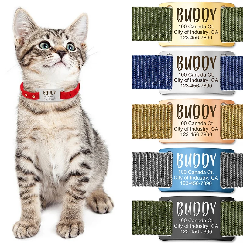 

Personalized Pet ID Tag Custom Engraved Stainless Steel Dog Collar Slide-On Address ID Tags for Dogs Cats