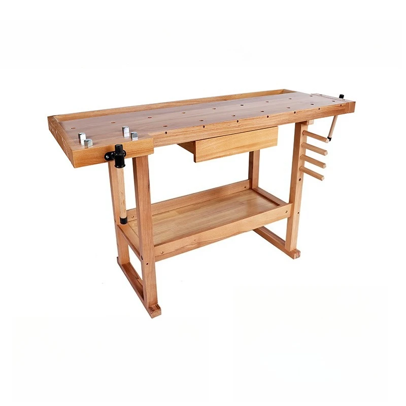 Rectangular woodworking table, two-clamp console, rubber wood workbench