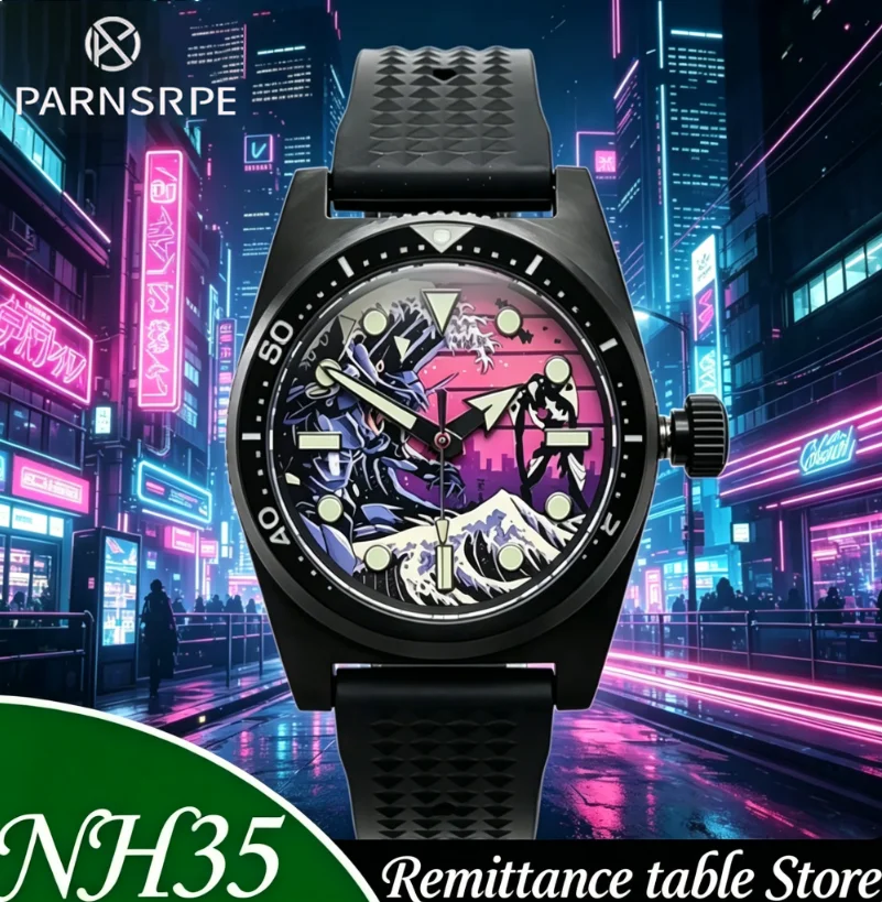 PARNSRPE New luminous automatic mechanical movement men's 38mm wristwatch made of stainless steel and sapphire glass