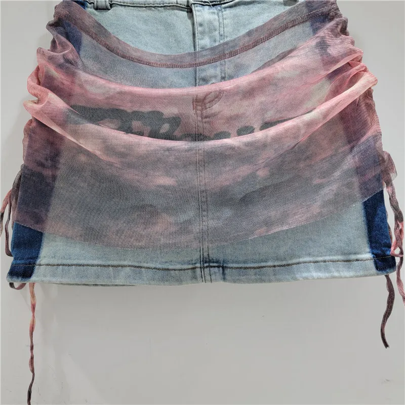 2025 Summer High Waist Slim Fit Hip Wrap A Word Short Design Sense Removable Pleated Color Matching Denim Skirt For Women