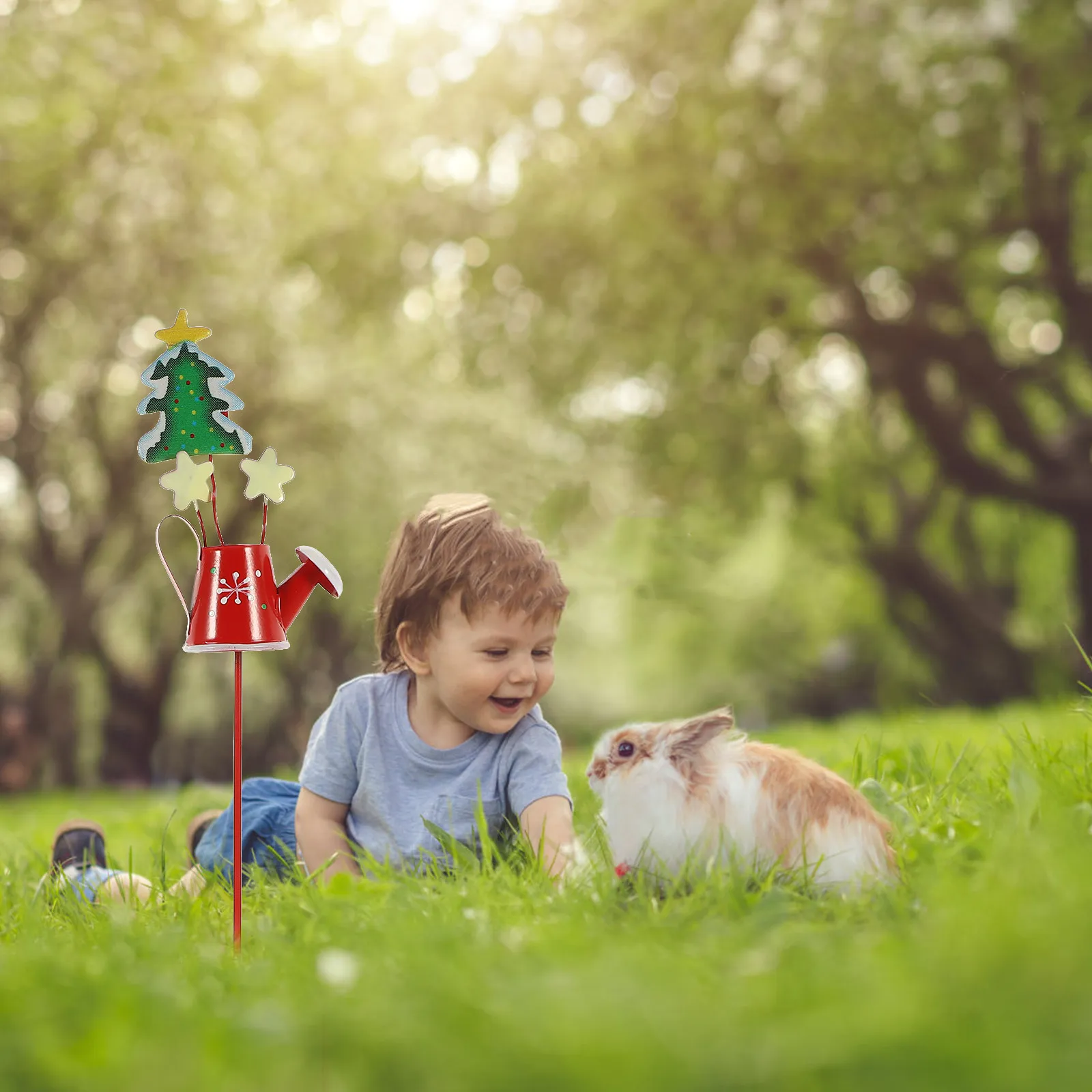 Adornos Metálicos Navideños para el Hogar, Estacas de Jardín, Letrero Decorativo para Césped, Macetero con Forma de Tetera de Hierro, Elemento Decorativo Estilo Navidad