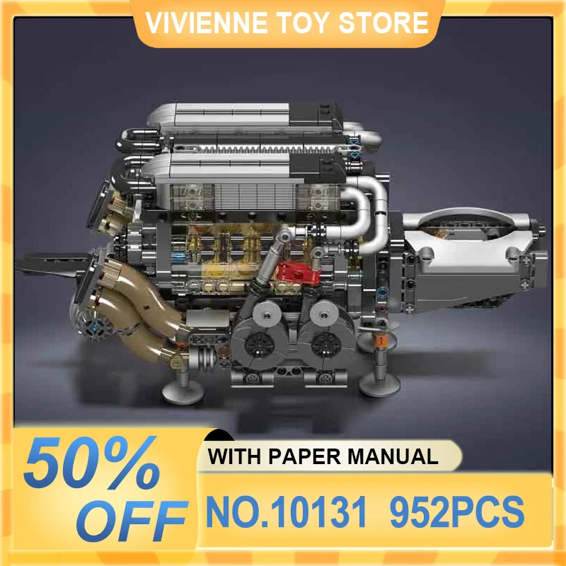 Mould King 10131 Simulated Engine Model Building Blocks Bricks, DIY Kit, Elegant Birthday Surprise for Model Hobby Fans
