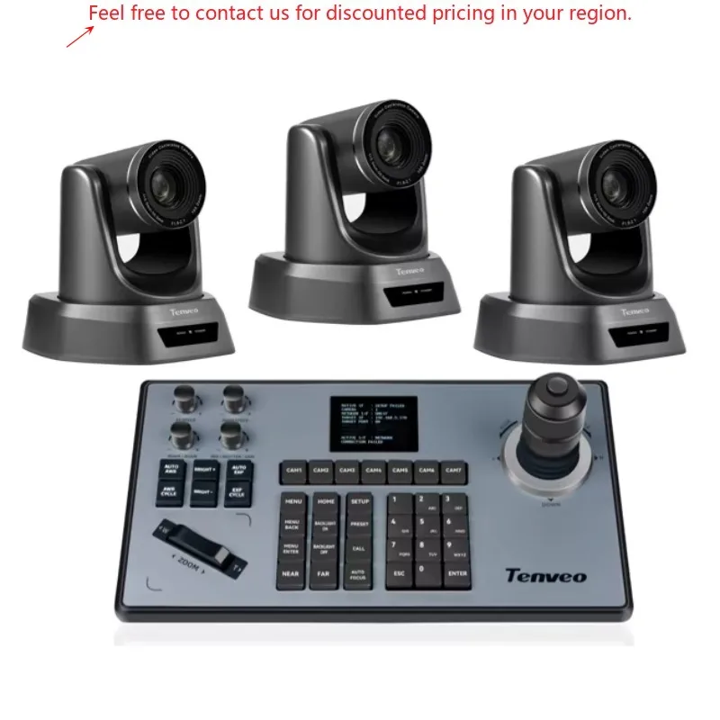 

NDI 10x Zoom PTZ Camera With IP 4D Joystick Keyboard Controller Audio Conference System