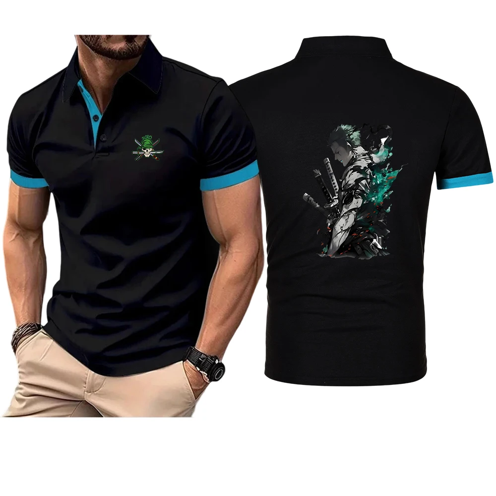 2026 ONE PIECE Men's New Summer Roronoa Zoro Japanese Anime Print Polos Shirts Sports Casual Solid Color Fashion Harajuku Tops