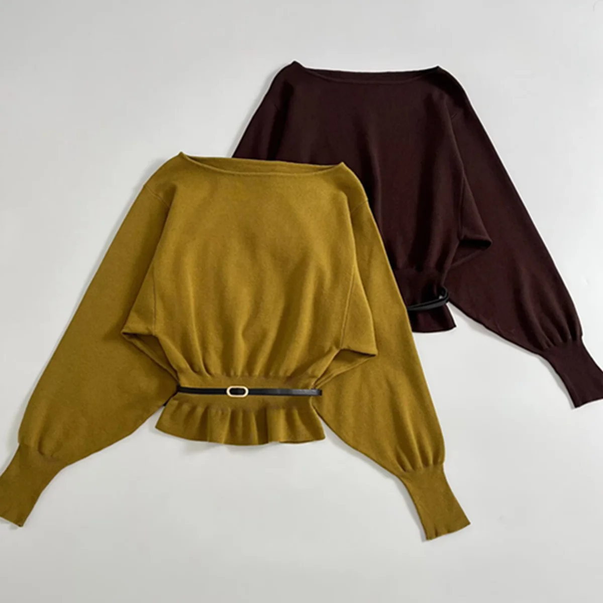 

Jenny&Dave French Lazy Waist Lantern Sleeve Tops 2026 Minimalist Women's Sweater Knitwear Woman Clothing Woman Clothes