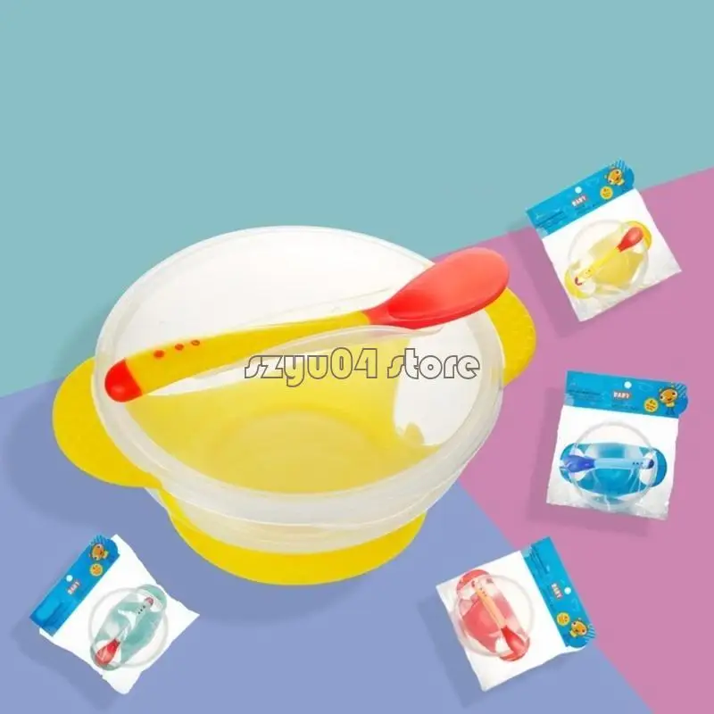 

4X7D Baby Feeding Set Includes Suction Bowl and Temperature Sensing Spoon