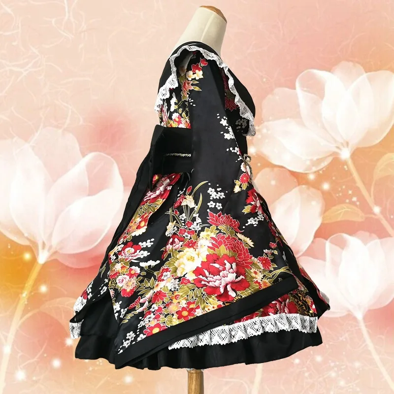 Japanese Kimono Woman Vintage Dress Anime Maid Lolita Oriental Asian Clothing Yukata Haori Cosplay Halloween Party Costume