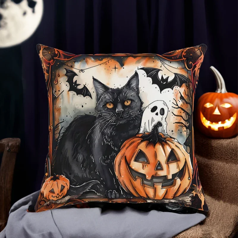 Halloween Throw Pillow Cover Watercolor Witch Flying Broom Cushion Case for Sofa Couch Bed Home Decor Spooky Party Pillowcase