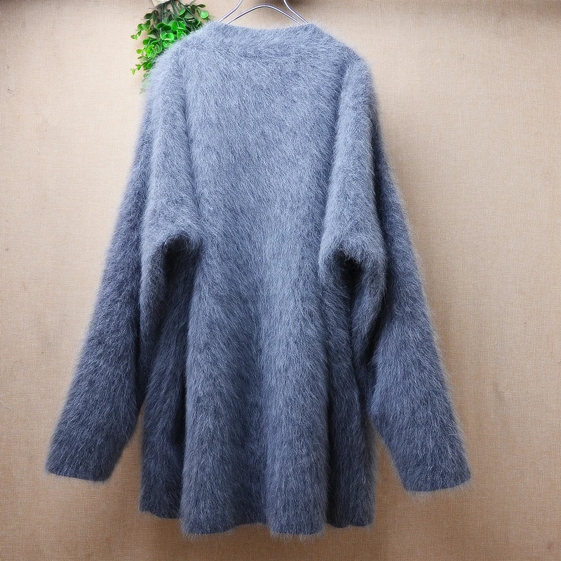 1.3KG Heavy Thick Female Women Fall Winter Hairy Mink Cashmere Knitted Long Sleeves Loose Cardigans Mantle Angora Sweater Jacket