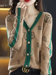 Fashion Printing Little Tiger Jacquard Weave Sweaters Women Loose Coat Cardigan Button All-match Korean Office Lady Top 2022