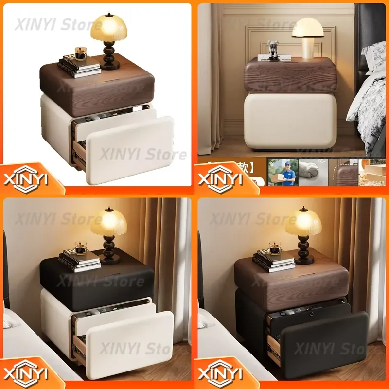 Solid Wood Bedside Table for Bedroom Furniture Storage Cabinet Small Leather Nightstand for Modern Home Decor for 2026 New