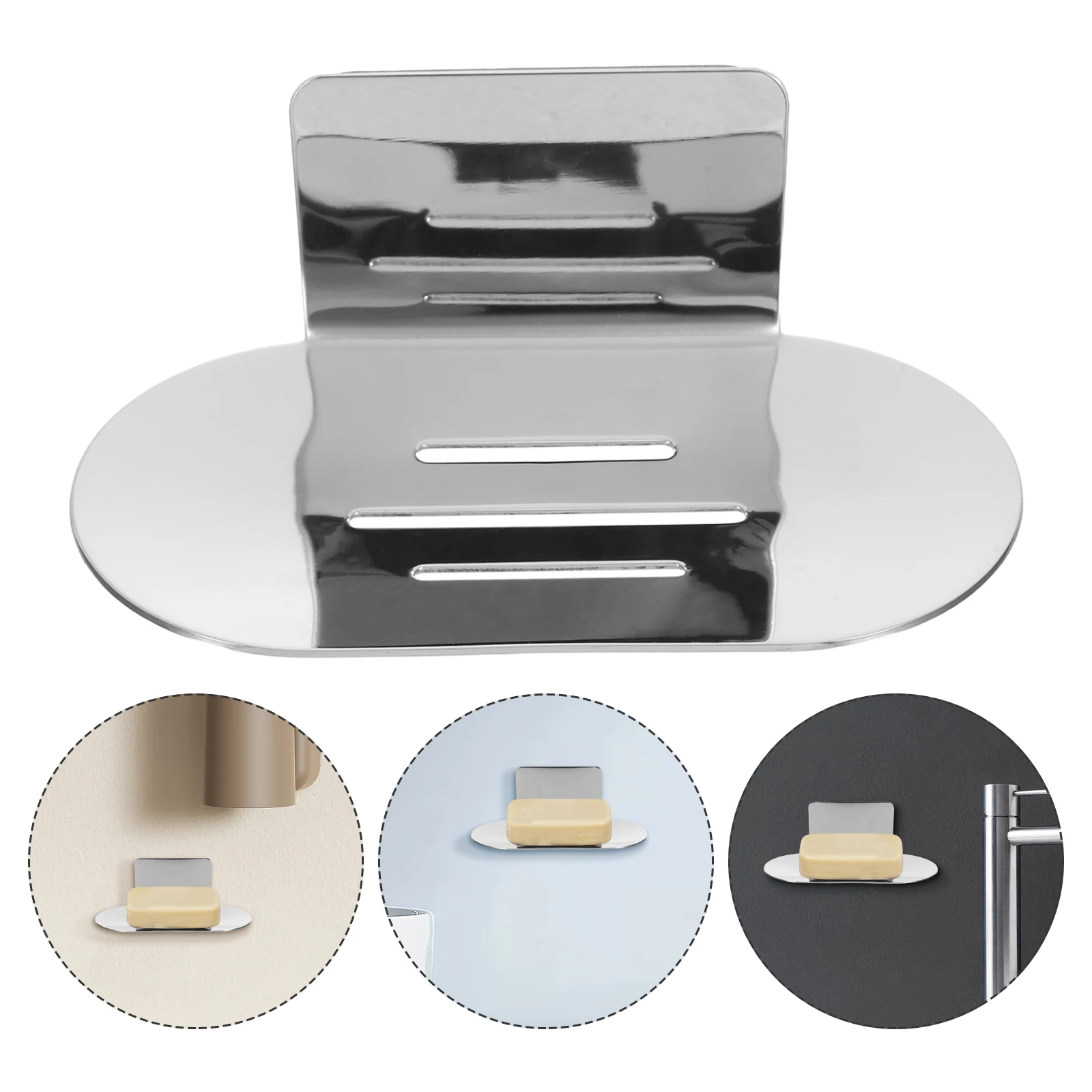 

2Pcs Stainless Steel Soap Holder Self Draining Adhesive No Drilling Soap Dish for Bathroom Shower Sink Bathtub