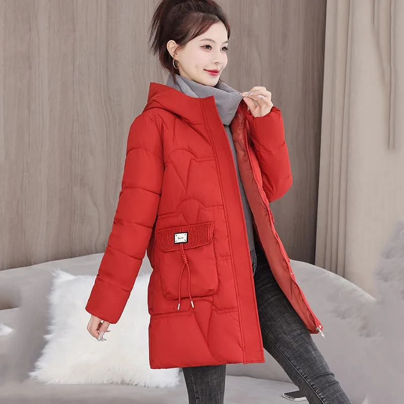 

Hooded Down Cotton Coat Women's Winter Thick Warm Padded Jackets Fashion Female Casual Long Parker Overcoat Warm Cotton Jackets