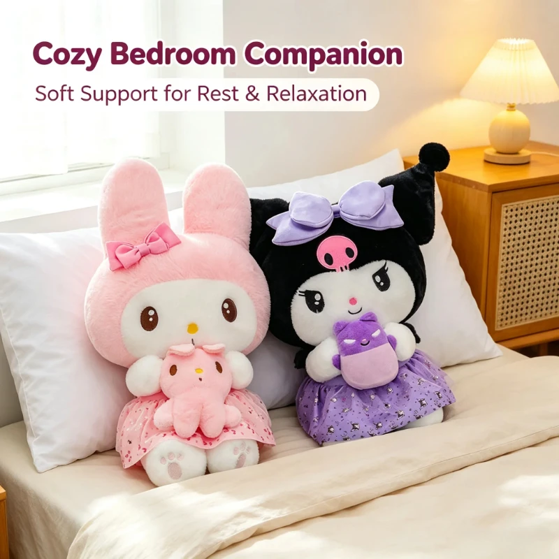 Melody Kuromi Stuffed Plush Pillow Set Soft Cartoon Cushion Sofa Bedroom Dorm Decor