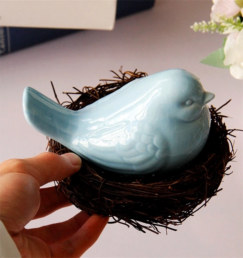 Cute Ceramics Nest Bird Miniature Porcelain Hatch Birdie Miniature Home Rustics Style Ornament Decor Gift Craft Accessories