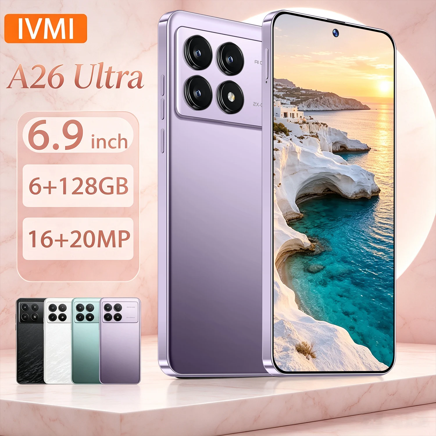IVMI A26 Ultra Smartphone Runs on Android12, Has 6GB of RAM and 128GB of Storage Features a 6.99-Inch Screen and Supports Google