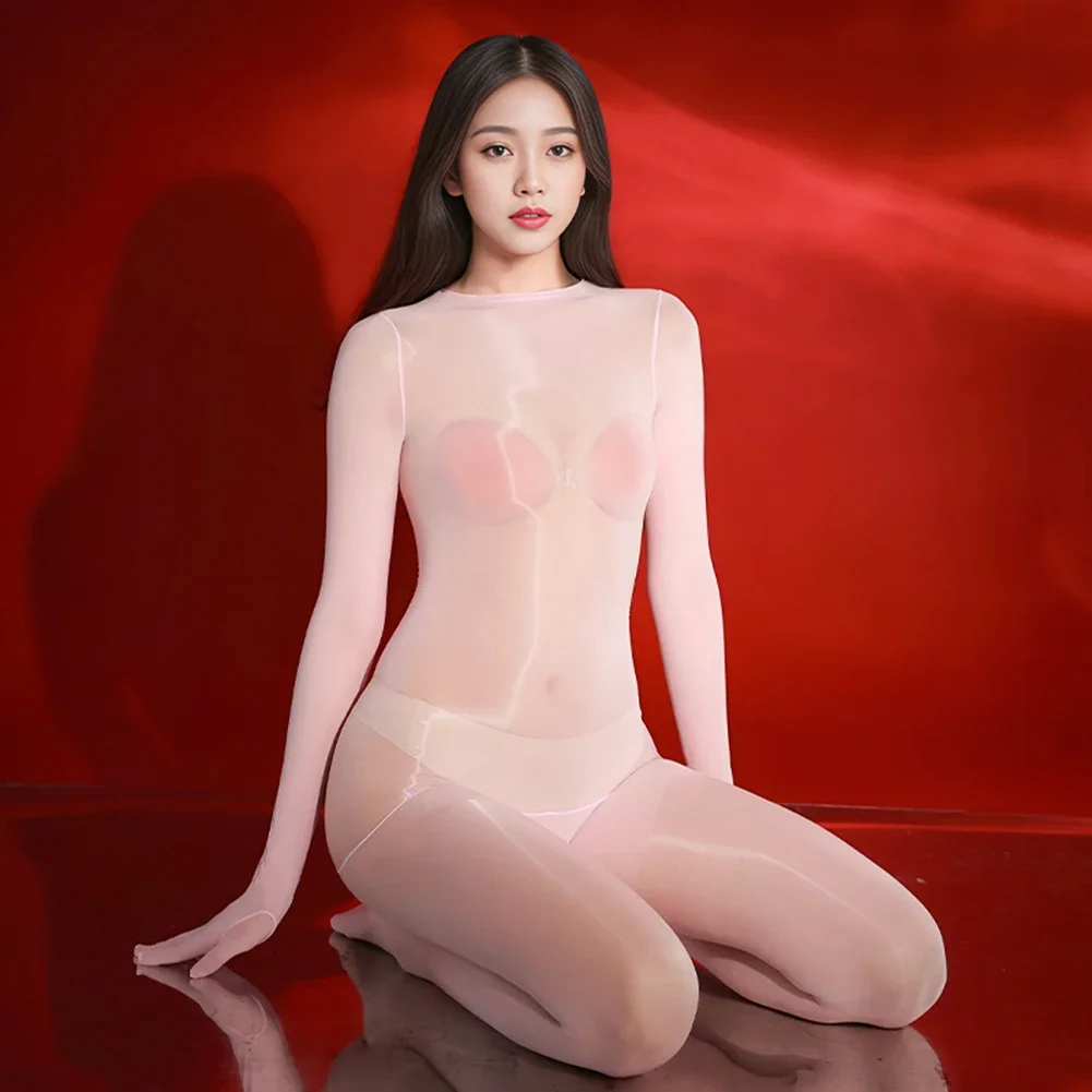 Women Sexy Lingerie Jumpsuit Super Elastic Full Body Stockings Bodysuit Oily Shiny Glossy Sheer Bodystocking See-Through Bodycon