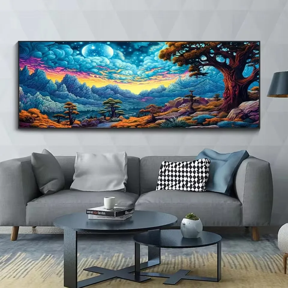 5D DIY Large Diamond Painting Cross Fantasy Landscape,mountains,night Wall Art, Full Round Drill, Embroidery Home Decor 001