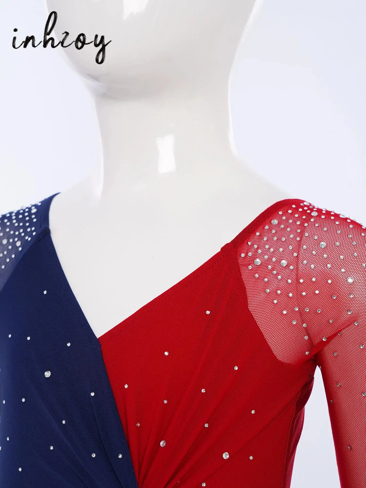 

Kids Girls Gymnastics Figure Skating Dance Costume Sheer Mesh Long Sleeves Knot Font Rhinestones Leotard+Shorts+Headwear 3Pcs
