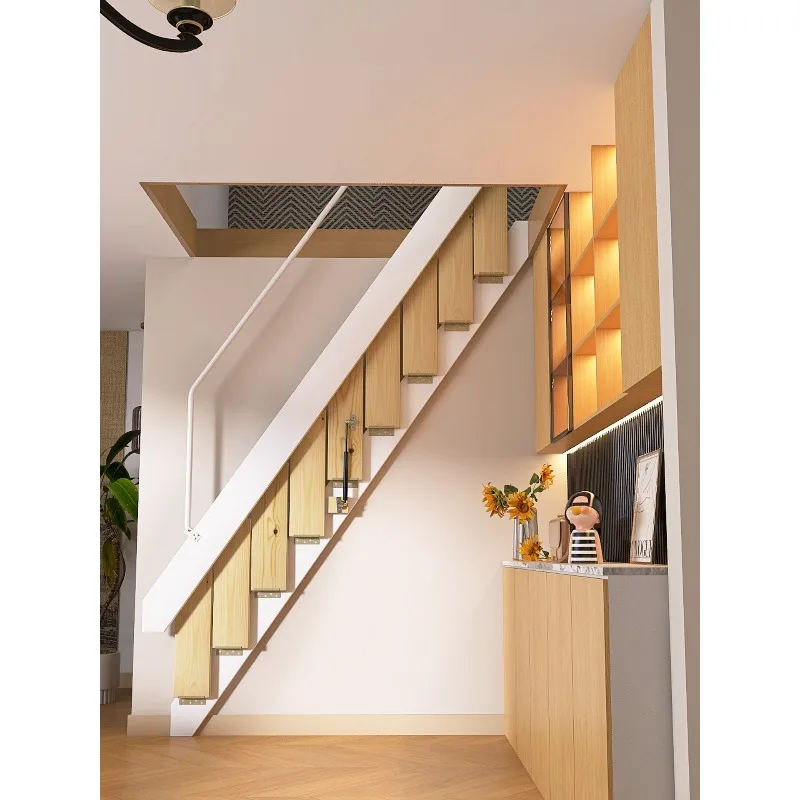 Integral Loft Solid Wood Folding Stairs Wall Mounted Invisible Telescopic Ladder Custom Size Color Wholesale