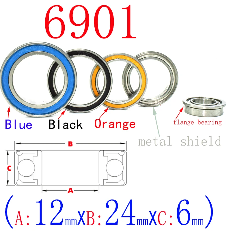 6901ZZ 2RS Flange Mini Bearings 12x24x6mm Rubber & Iron Sealed RC Car Toy Bearing Kit