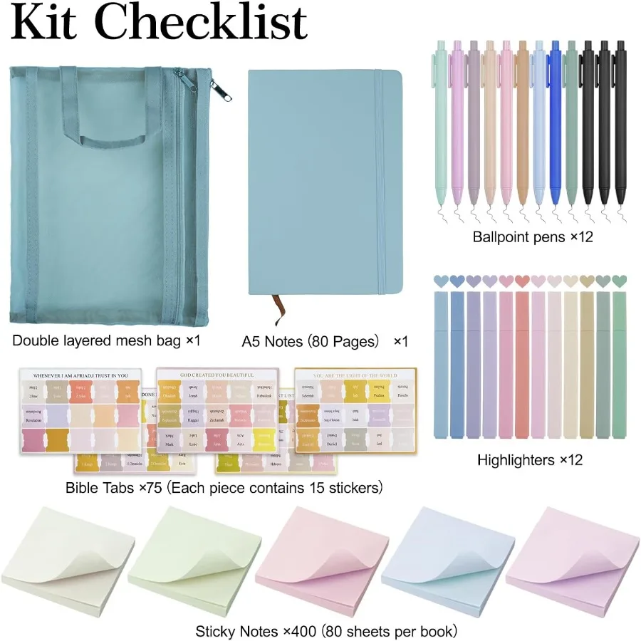 Bible Study SuppliesBible Jourling Kit Bible Study Kit with Jourl 12 No Bleed Highlighte 12 Gel Pens 75Tabs 400 Sticky Notes Ch