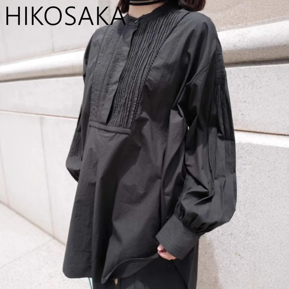 

Japan Spring Summer Fashion Retro Literary Elegant Blouse Stand Collar All-match Casual Lady Top Simple Loose All-match Shirts