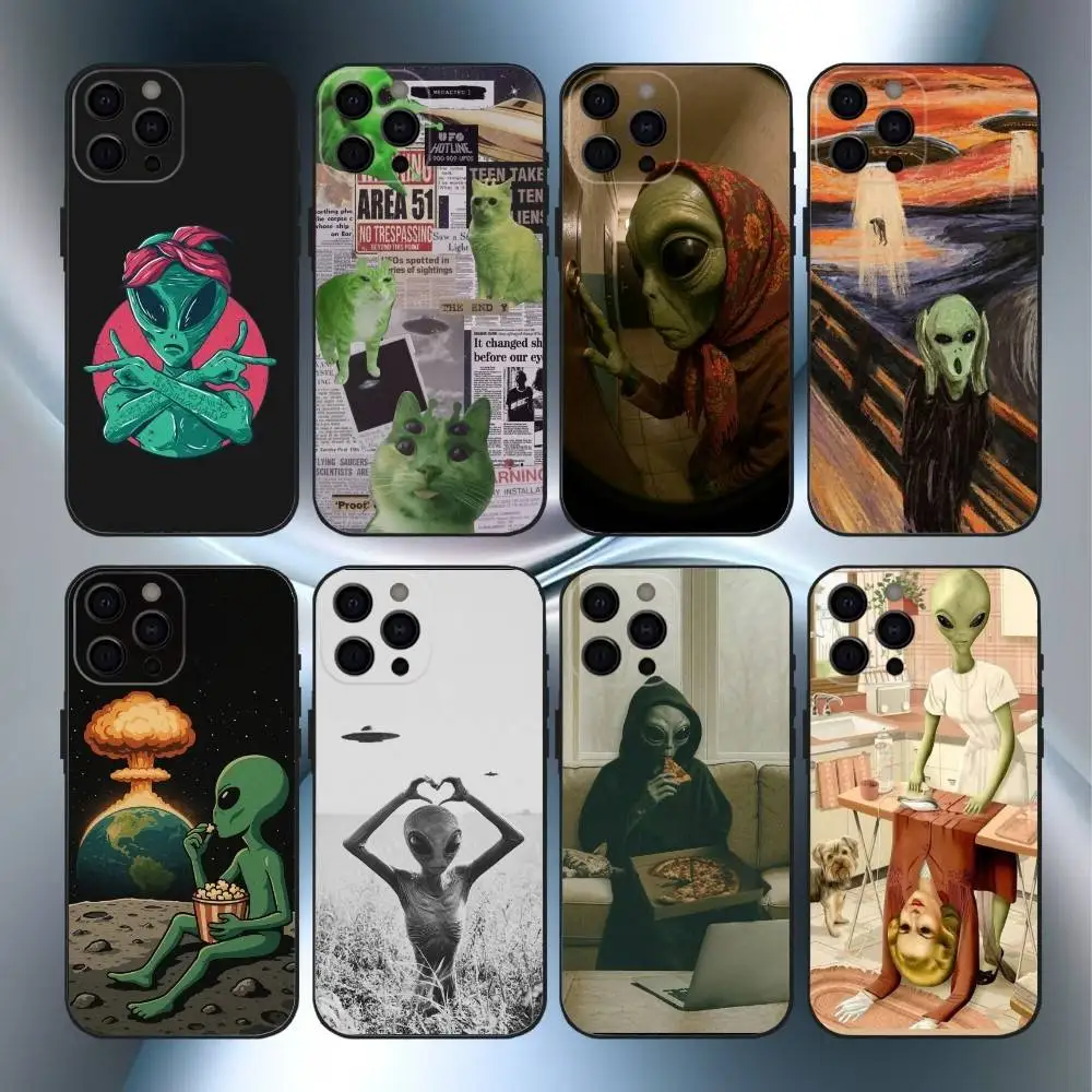 Funny Space U-UFO Alien Thing  Phone Case For iPhone17,16,15,14,13,12,11 Plus,Pro Max Soft Black Cover