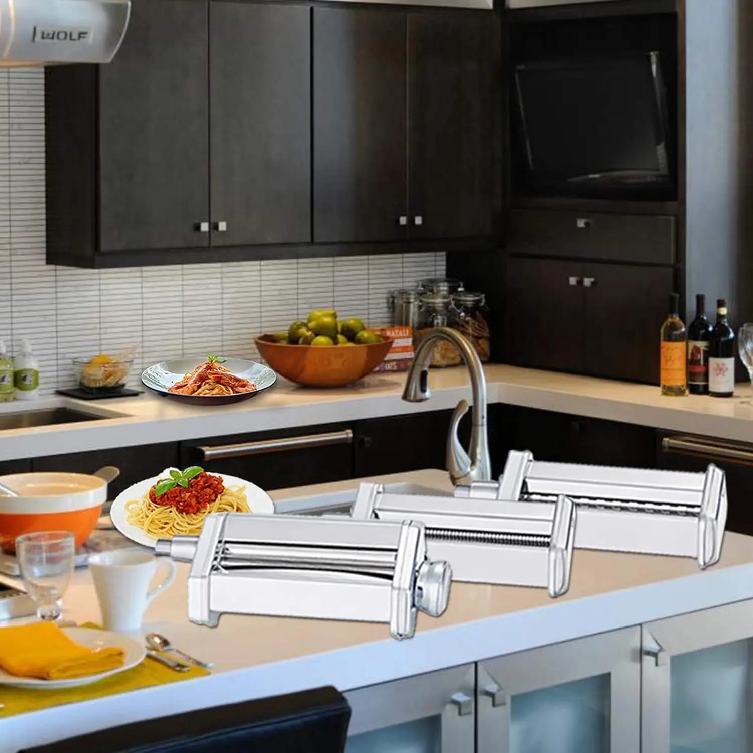 مجموعة مرفقات صانع المعكرونة من الفولاذ المقاوم للصدأ 304 لخلاط الوقوف 8 إعدادات سميكة سهلة التنظيف لـ 3 أنواع من المعكرونة محلية الصنع