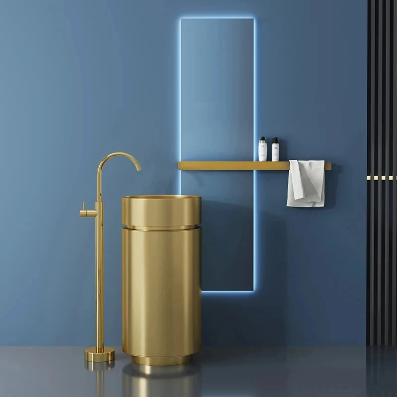 2024 New 304 stainless steel column basin with storage compartment, integrated floor standing washbasin bathroom GN357TB