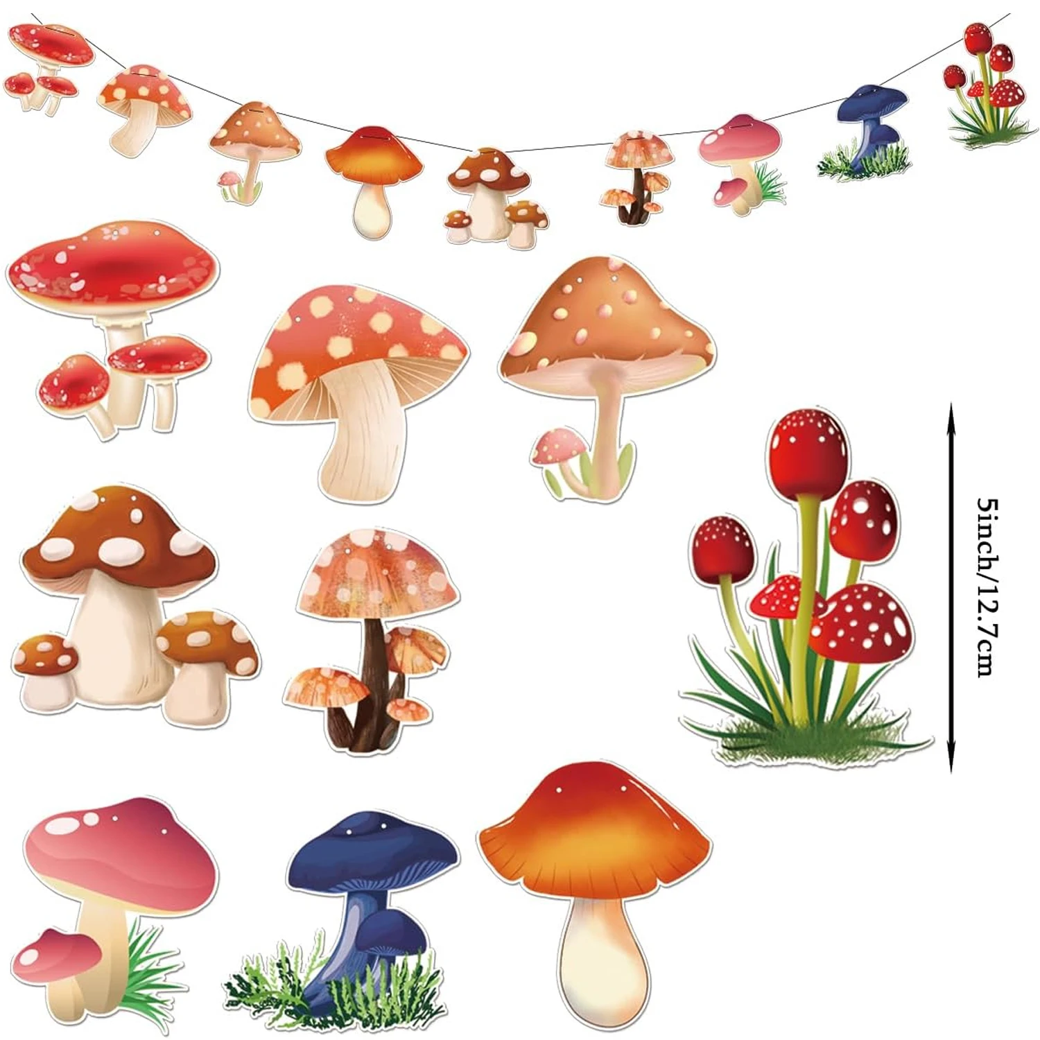 4 Set Mushroom Banner Mushroom Party Decorations Woodland Party Decor Wild Mushroom Themed Birthday Party Card Mushroom Birthday