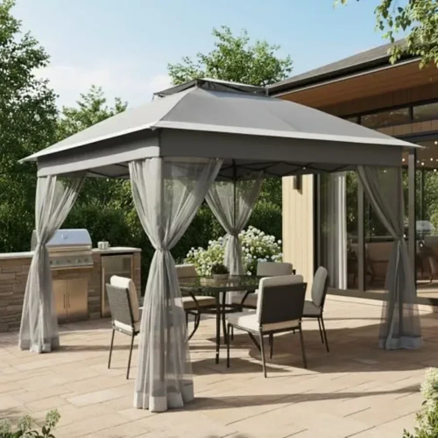 11x11 Pop Up Gazebo with Mosquito Netting Easy 1-Person Setup Water-Resistant Backyard  for Family Patio Garden Use