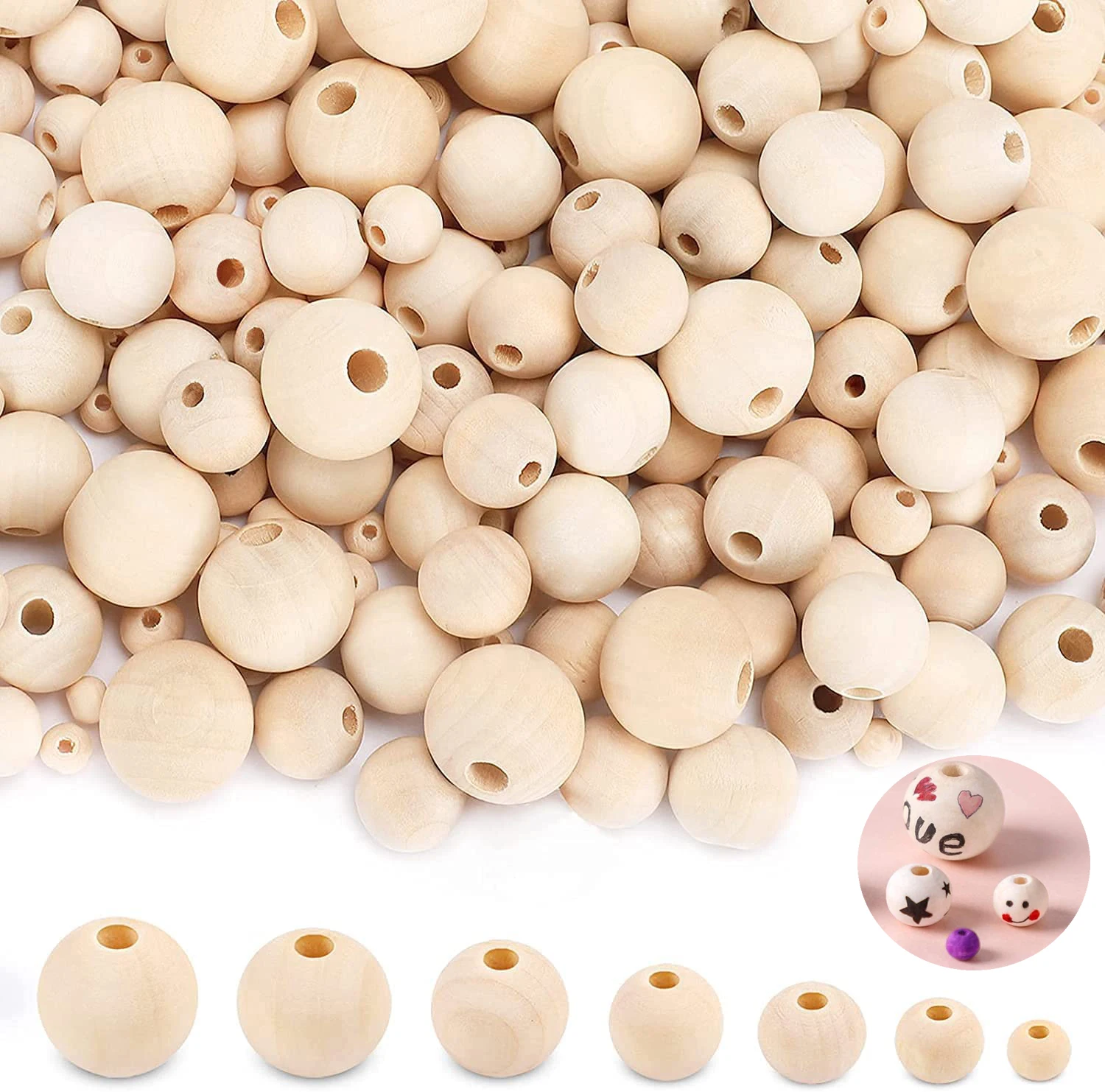 2-300 Pieces of Natural Round Unprocessed Wooden Beads Loose Wooden Bead Separated Bracelet Necklace Jewelry Making DIY Crafts