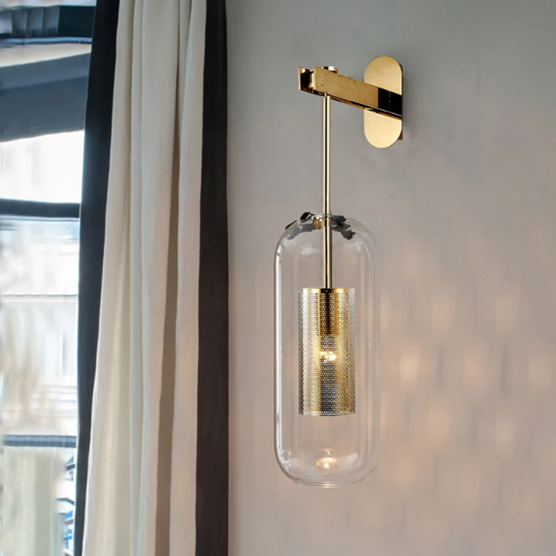 

Modern Vintage Cylinder Glass Wall Light Nordic Bedroom Bedside Wall Lamp Home Indoor Decor Lighting Lustre